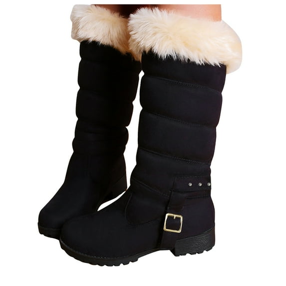 Oyedens Womens Mid Calf Snow Boots Fashion Fuzzy Plush Lined Low Heels Warm Winter Boots for Women