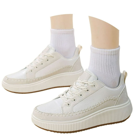 Oyedens Womens Platform Fashion Sneakers Classic Casual White Black Low Top Canvas Shoes