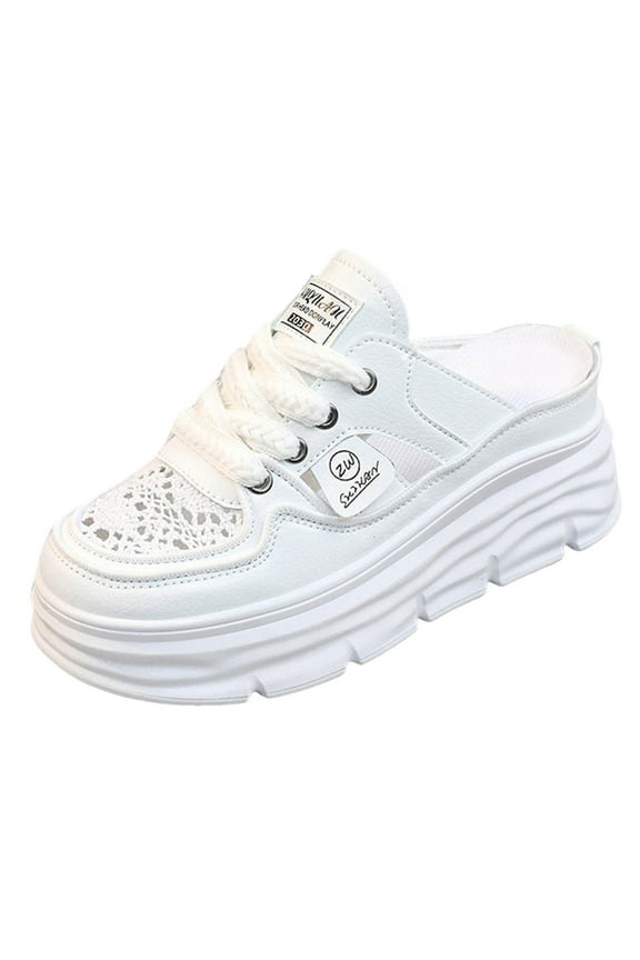Womens Platform Fashion Sneakers Mules Footbed High Heels Slip on Low Top Canvas Shoes