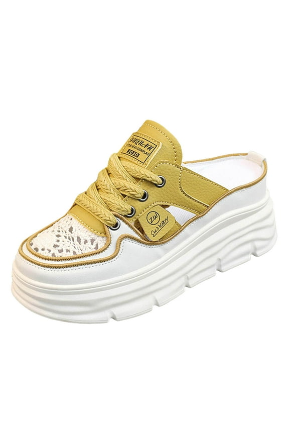 Oyedens Womens Platform Fashion Sneakers Mules Footbed High Heels Slip on Low Top Canvas Shoes