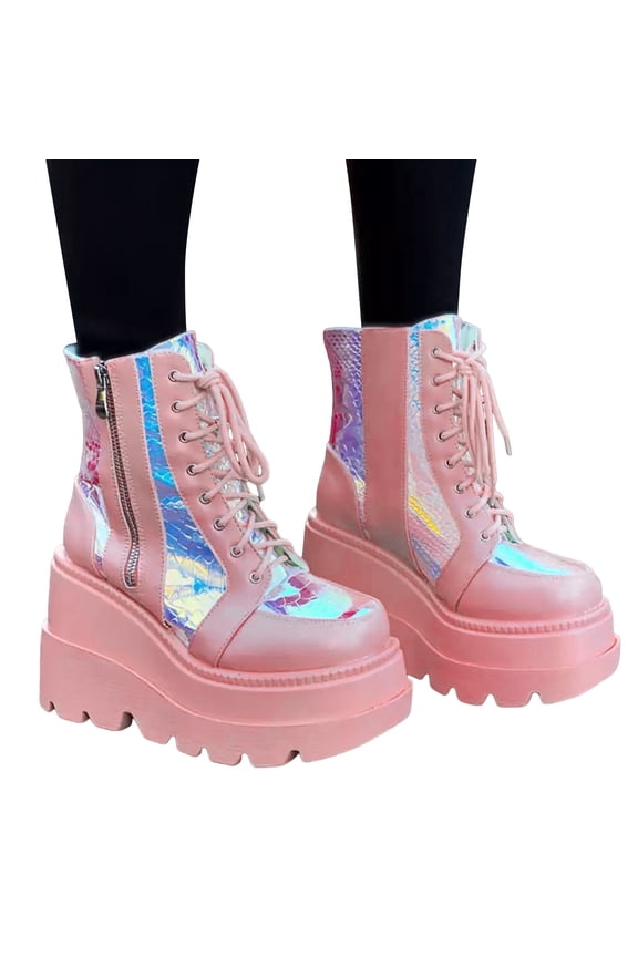 Oyedens Womens Platform Mid Calf Combat Boots Gothic Punk High Heels Short Booties for Women