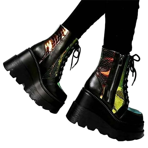 Oyedens Womens Platform Mid Calf Combat Boots Gothic Punk High Heels Short Booties for Women