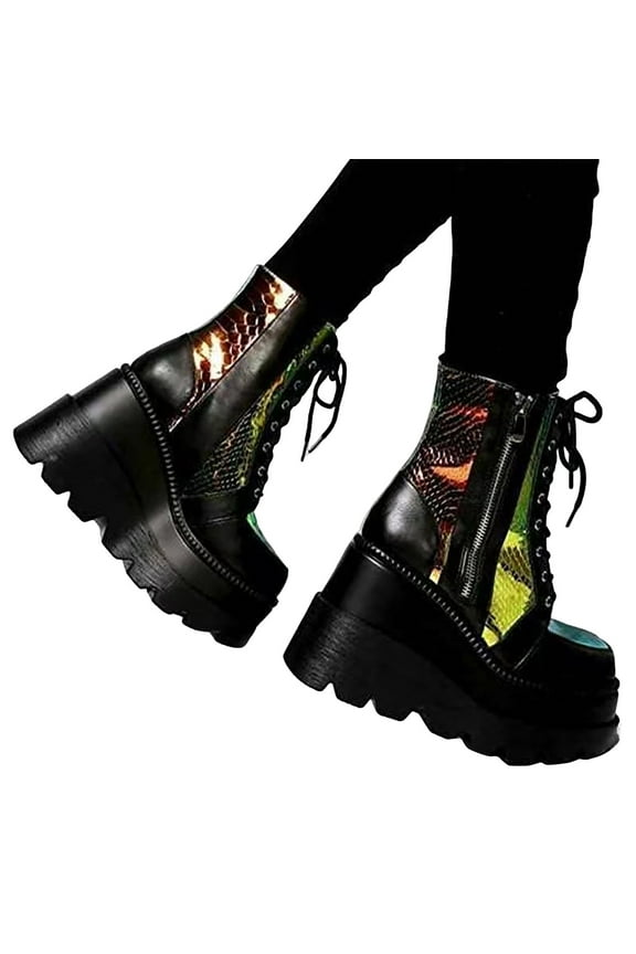 Oyedens Womens Platform Mid Calf Combat Boots Gothic Punk High Heels Short Booties for Women