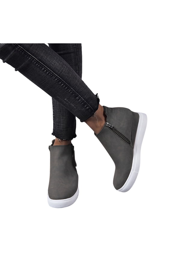 Womens Platform Wedge Walking Ankle Booties for Women Fashion Casual Zip up Short Ankle Boots