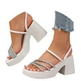 thumbnail image 1 of Oyedens Womens Rhinestones Sandals Bling Platform Wedge Mid Heels Slip On Sandals Summer Casual Flatform Slides Dress Sandals, 1 of 6