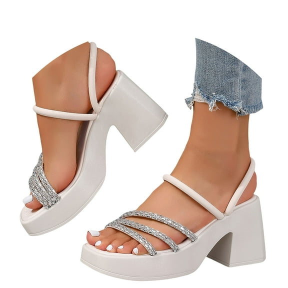 Oyedens Womens Rhinestones Sandals Bling Platform Wedge Mid Heels Slip On Sandals Summer Casual Flatform Slides Dress Sandals