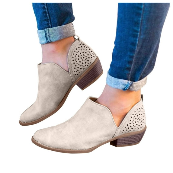 Oyedens Womens Slip on Ankle Booties Fashion Hollow Out Pointed Toe Dress Ankle Boots Fall Dressy Shoes