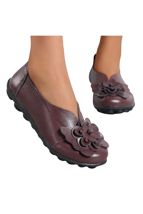 Womens Slip on Loafers Comfortable Walking Shoes Bohemia Flower Casual Leather Ballet Flats