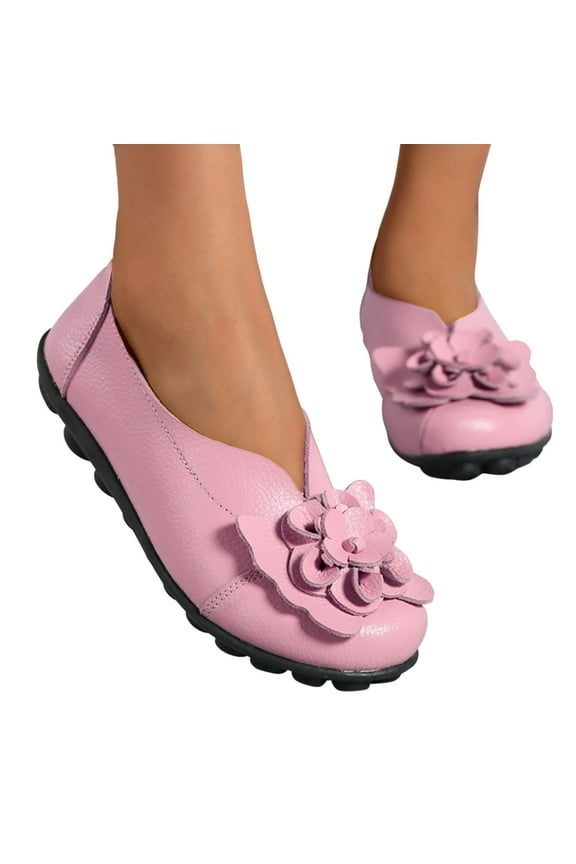 Womens Slip on Loafers Comfortable Walking Shoes Bohemia Flower Casual Leather Ballet Flats