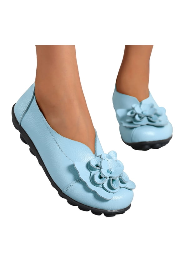 Womens Slip on Loafers Comfortable Walking Shoes Bohemia Flower Casual Leather Ballet Flats