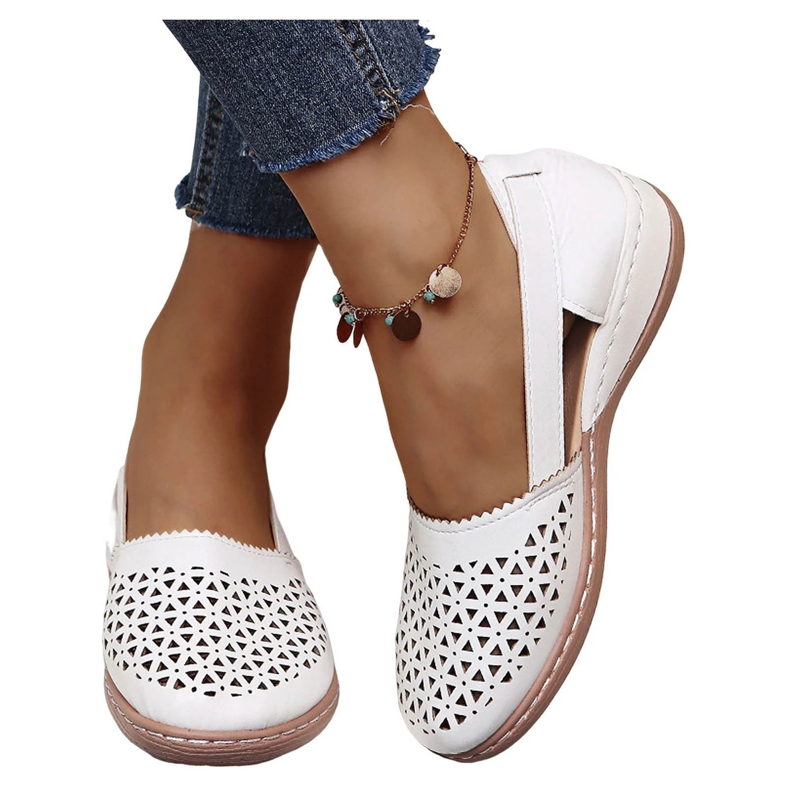 Oyedens Womens Slip on Loafers White Hollow Out Wide Width Low Heels  Comfortable Walking Driving Shoes - Walmart.com