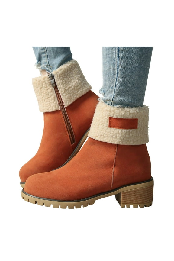 Oyedens Womens Snow Boots with Lined Winter Warm Ankle Booties High Heels Mid Calf Combat Boots