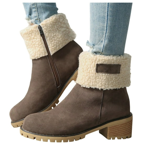 Oyedens Womens Snow Boots with Lined Winter Warm Ankle Booties High Heels Mid Calf Combat Boots