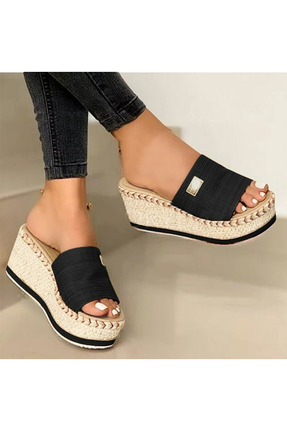 Womens Platform Sandals Casual Espadrilles High Heels Slip on Sandals Footbed Slides