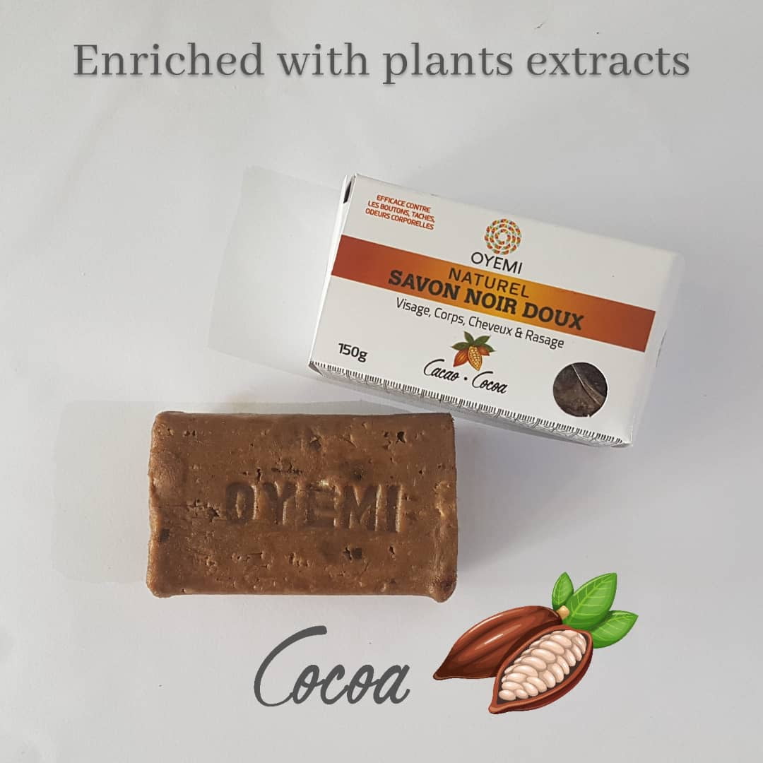 Oyemi Traditional African Black Soap Bar with Cocoa Extract 150g. Good