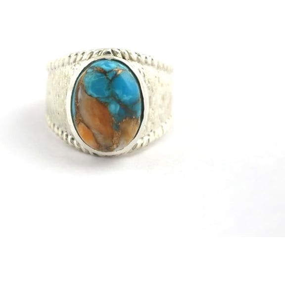 Oyester Turquoise Oval Ring- Handmade Cuff Ring- 925 Sterling Silver Natural Turquoise Ring For Him- Unisex Healing Crystal Ring- December Birthstone Ring
