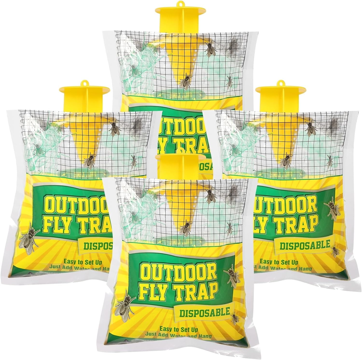 Oyhomop Hanging Fly Trap Bags: Disposable Fly Killer Trap Catchers for Outside Farms - 4 Pack, Ensuring Effective Fly Control.