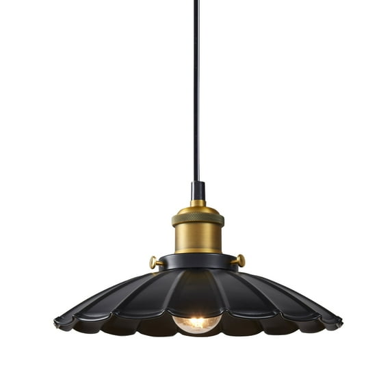 Oyisen Black Pendant Lights Kitchen Island, 9.8 Inch Retro Pendant Light Fixture for Bedroom, Glossy Vintage Pendant Light Living Room Height Adjustable Hanging Lamp with Light Bulb