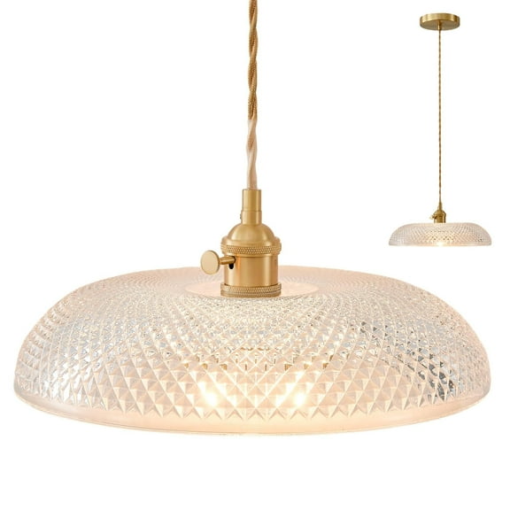 Oyisen Hanging Lights, 11.8 Inch Glass Shade Kitchen Island Light Fixtures Golden Cord Pendant Lights Hanging Pendant Light for Kitchen and Bedroom