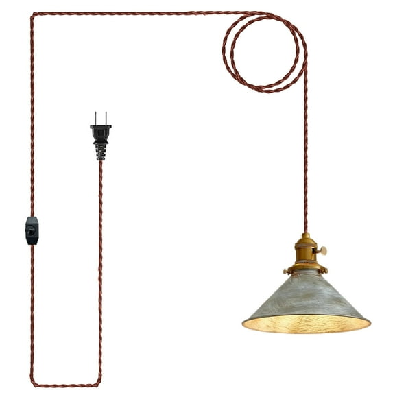 Oyisen Hanging Lights with Plug in Cord Antique Silver Cage Industrial Pendant Light with Edison Bulbs, Distressed Vintage Metal Finish Hanging Lamp for Farmhouse, Loft & Cafe Lighting