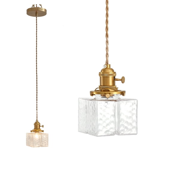 Oyisen Hanging Pendant Light, Antique 5.31 Inch Pendant Lights Retro Glass Shade Easy Installation Braided Light Cord Hanging Lamp for Living Room, Bedroom and Dining Room