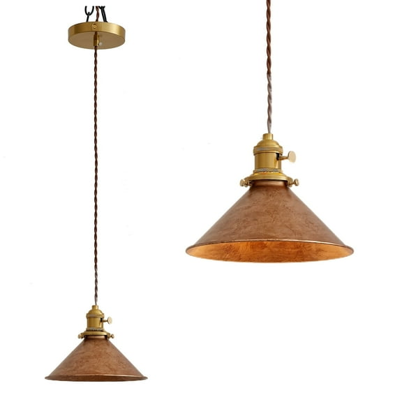 Oyisen Hanging Pendant Light Rusted Copper Lampshade with Adjustable Cord Pendant Ceiling Lights Retro Antique Hanging Light for Kitchen Island Living Room and Dining Room