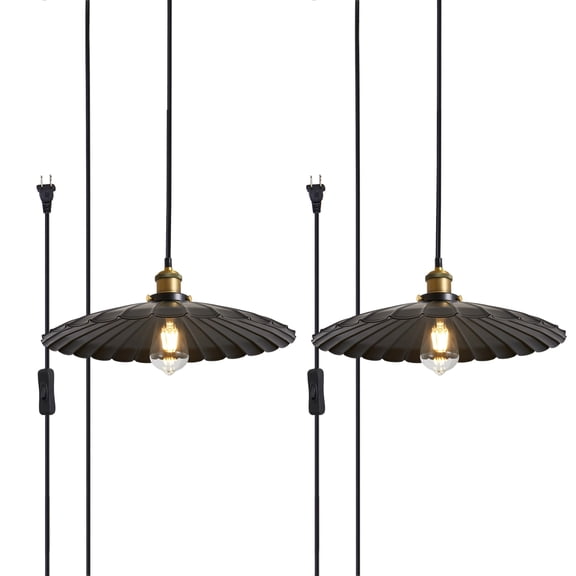 Oyisen Hanging Plug in Light 2Pack Rustic Black 13.8 Inch Lampshade with 14Ft Cord Bar Counter Hanging Light Fixture with Plug in Cord On/Off Switch Hanging Lamp Plug in