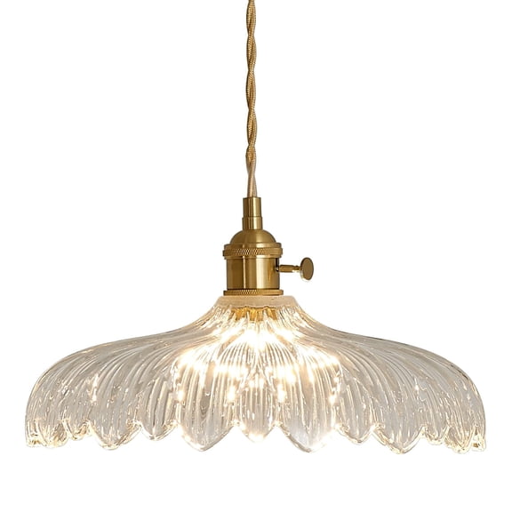 Oyisen Pendant Lights, 11.8 Inch Hanging Light Adjustable Hanging Lamp Clear Flower Glass Shade Pendant Light Fixture Kitchen Pendant Lights for Bedroom