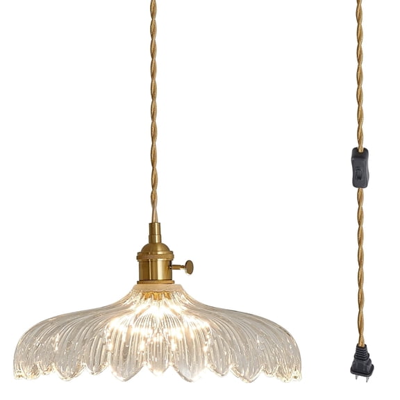 Oyisen Plug in Pendant Light, Clear Glass Shade Hanging Light, Industrial Pendant Light for Entryway, Dinning Room Lighting Fixture, Bedroom, Kitchen Island