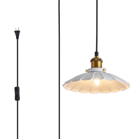 Oyisen Plug in Pendant Light Industrial 9.8 Inch White Lampshade Kitchen Island On/Off Switch Hanging Lamp Plug in Adjustable 14Ft Cord Hanging Lights for Bedroom and Living Room