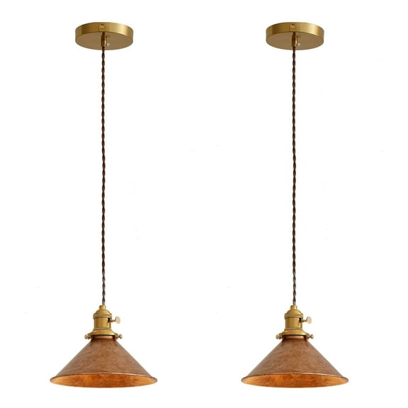 Oyisen Rusted Copper Kitchen Hanging Lights 8.2 Inch Industrial Lampshade Retro Farmhouse Pendant Light for Bedroom Barn and Bar Foyer Lighting Fixtures 2 Pack