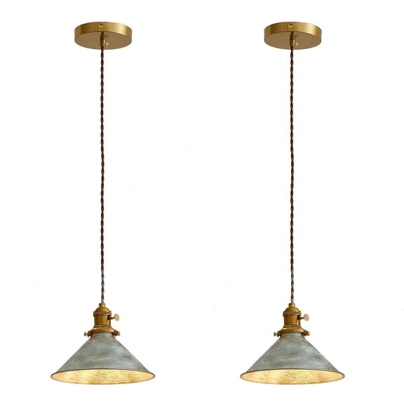 Oyisen Rustic Pendant Light 2 Pack with Vintage Silver Metal Lampshade, Kitchen Island Pendant Light Adjustable Hanging Lamp for Kitchen Island Dining Room Hallway