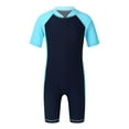 thumbnail image 1 of Oyolan Boys Girls One-piece Rash Guard Swimsuit Short Sleeves Wetsuit UPF 50+ Sun Protection Bathing Suits Navy Blue&Sky Blue 4, 1 of 7