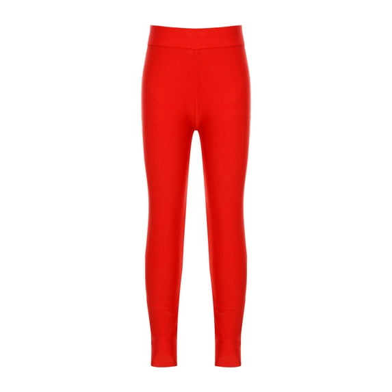 Oyolan Girls Leggings Elastic Waisted Kids Yoga Pants Stretch Shiny Running Dance Tights for Teen Red 14