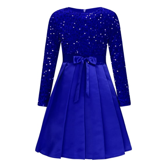 Oyolan Girls Sequined Party Formal Dresses Kids Long Sleeve Holiday Wedding Graduation Birthday Christmas Dress Blue 14