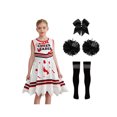 thumbnail image 1 of Oyolan Girls Zombie Cheer Leader Fancy Dress 4 Piece Set Sleeveless Bloody Dress Pompoms White Black 160cm, 1 of 5
