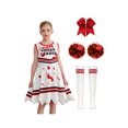 thumbnail image 1 of Oyolan Girls Zombie Cheer Leader Fancy Dress 4 Piece Set Sleeveless Bloody Dress Pompoms White Red 160cm, 1 of 5