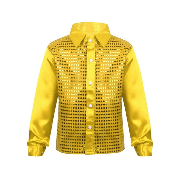 Oyolan Kids Boys Glittery Sequined Jacket Shirt Modern Jazz Hip Hop Dance Tops Performance Shirt Gold 4-5