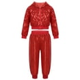 thumbnail image 1 of Oyolan Kids Boys Hip Hop Outfit Shiny Sequin Hoodie Zip Up Hooded Jacket with Sparkle Dance Pants Red 4-5, 1 of 7