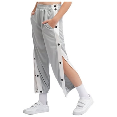 Oyolan Kids Boys Tear Away Button Pants Basketball Track Bottom Jogging Trousers Gym Activewear Gray 140