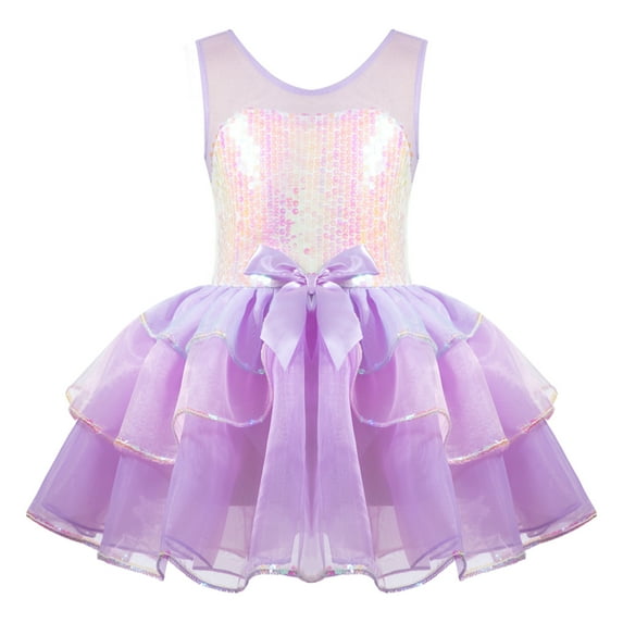 Oyolan Kids Girl's Ballet Tutu Dress Dancewear Mermaid Princess Costumes Shiny Sequins Dance Dress Lavender 4