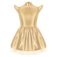 thumbnail image 1 of Oyolan Kids Girls Metallic Twirly Dress Sparkly Shiny Cap Sleeve Alien A Line Swing Dance Midi Dress Gold 12, 1 of 5