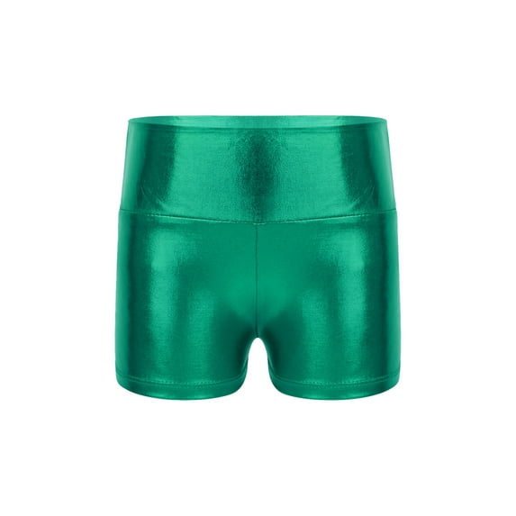 Oyolan Kids Girls Shiny Metallic Dance Shorts Gymnastics Training Booty Shorts Modern Dance Shorts Green 16
