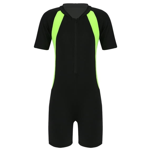 Oyolan Kids Girls Swimming Costume One Piece Sun Protection Swimsuit Swimwear Rash Guard Bathing Suit Black Yellow 14