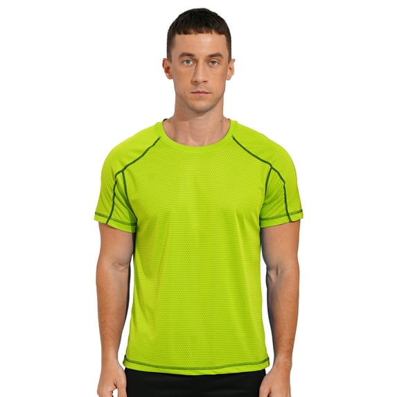 Oyolan Men's Athletic T-Shirt Quick Dry Running Tee Shirt UPF 50+ Rash Guard Shirt Gym Workout Tops Fluorescent Green 8XL