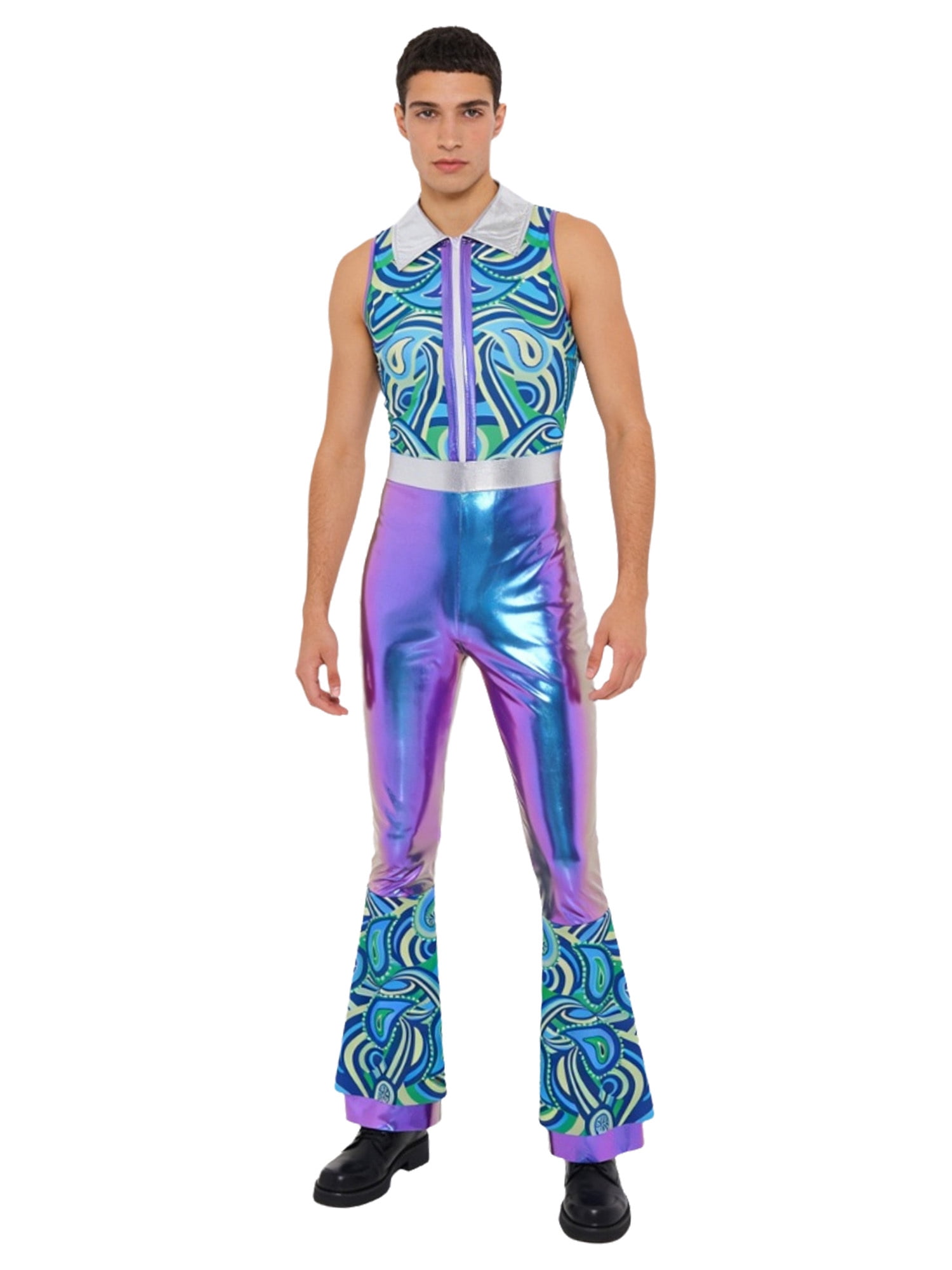 Oyolan Men's Disco Rompers Jumpsuit 70s 80s Outfits Bodysuit Shiny ...
