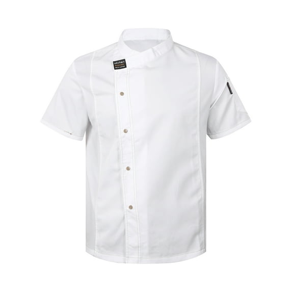 Oyolan Mens Womens Short Sleeve Chef Coat Kitchen Work Uniform Hotel Restaurant Canteen Cake Shop White Short Sleeve L