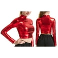 thumbnail image 1 of Oyolan Metallic Crop Top for Women's Shiny Shirt Holographic Tank Tops Slim Fitted Blouse Party Red L, 1 of 5