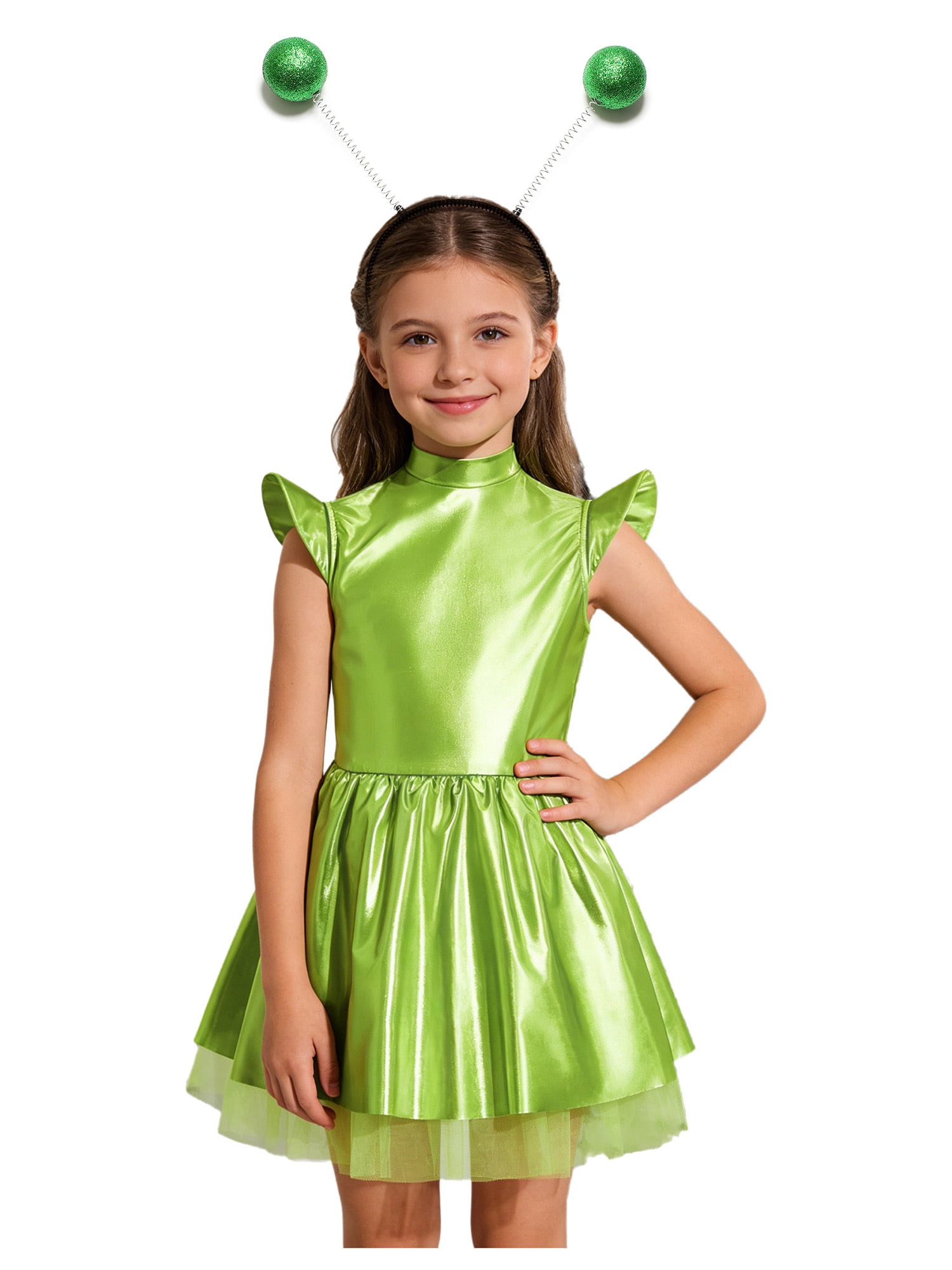 Oyolan Outer Space Alien Outfits for Girls Metallic Dance Dress with ...