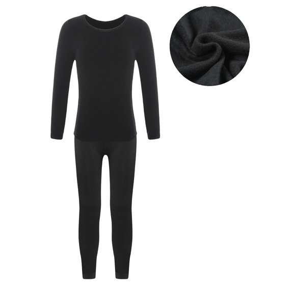 Oyolan Thermal Underwear for Girls Thermal Long Johns Set Dance Training Costume Type B Black 7-10
